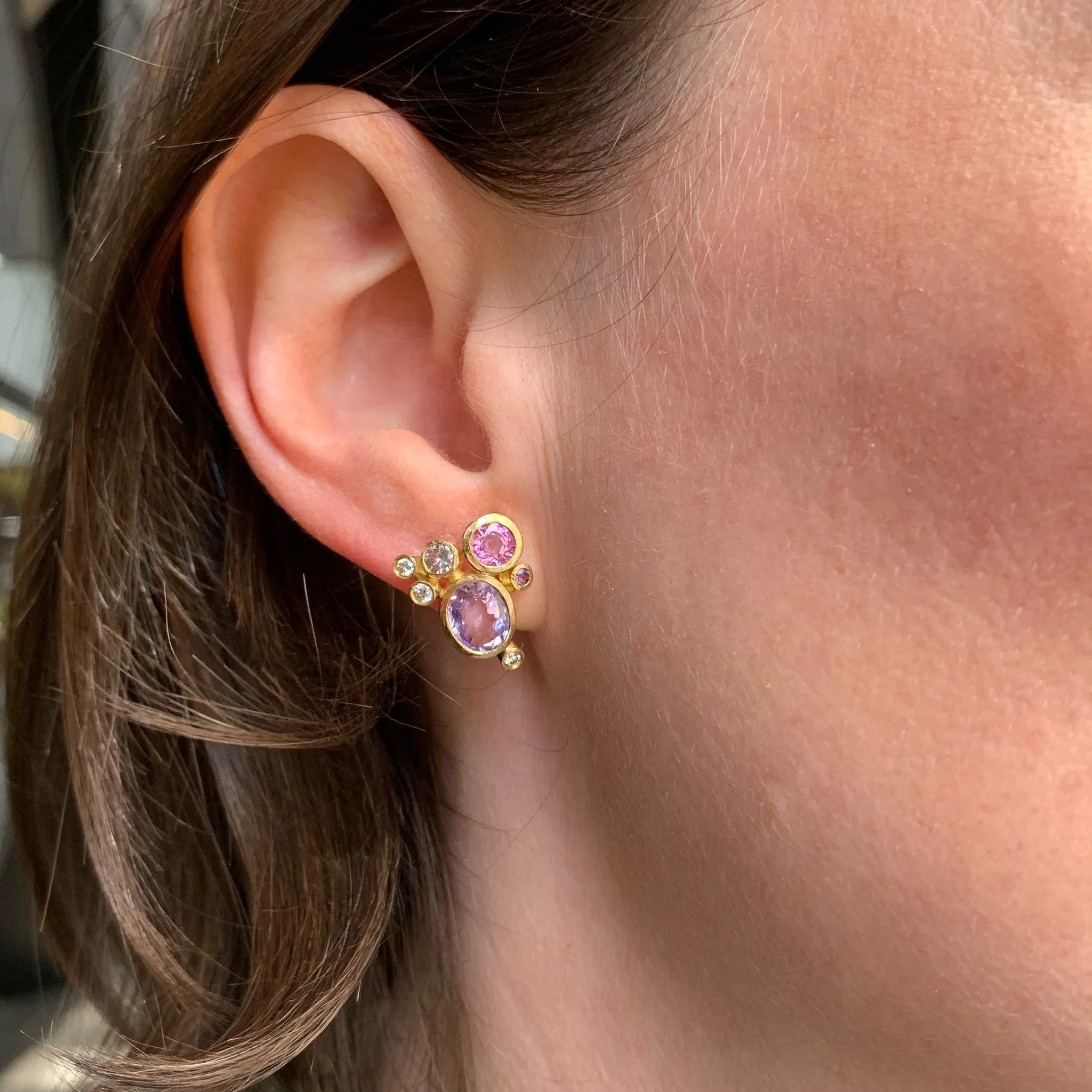 Sapphire and Diamond Cluster Studs Earrings Pieces of Eight