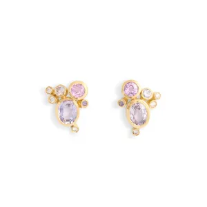 Sapphire and Diamond Cluster Studs Earrings Pieces of Eight