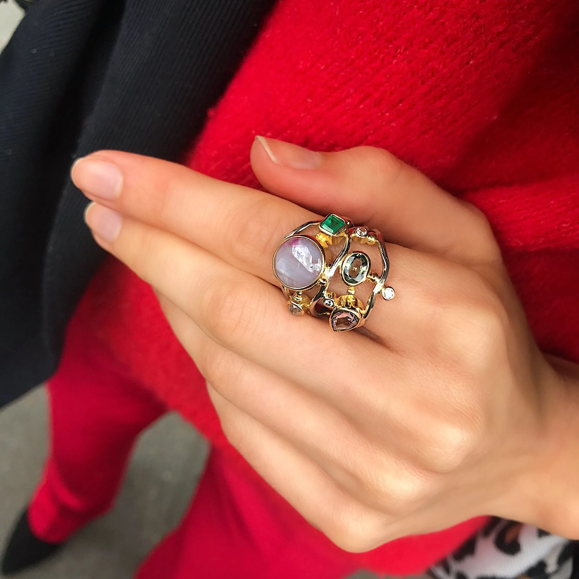 Seafire 18K Gold & Whitegold Ring w. Sapphires & Diamonds