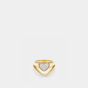 Set Heart Signet Ring & Wave Ring Diamonds in Yellow Gold