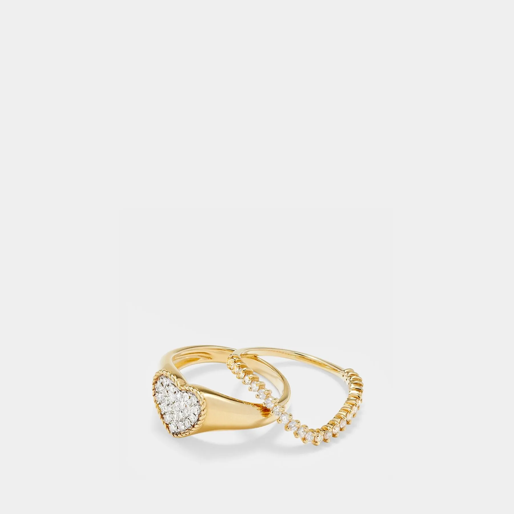 Set Heart Signet Ring & Wave Ring Diamonds in Yellow Gold