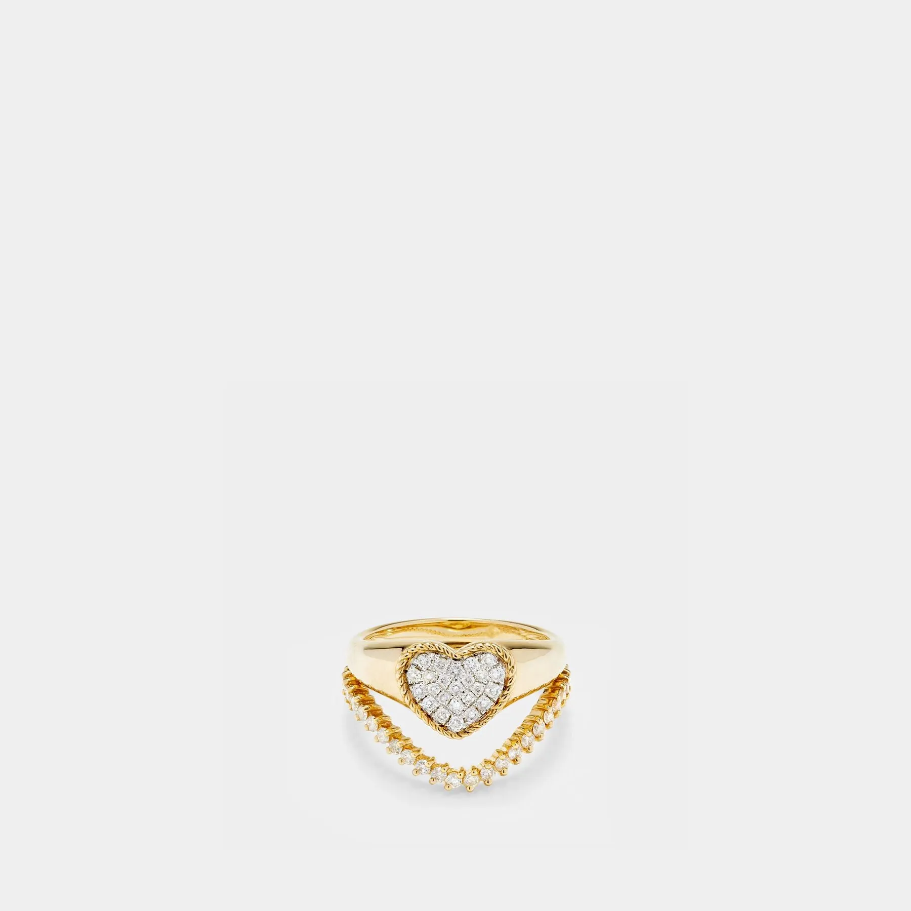 Set Heart Signet Ring & Wave Ring Diamonds in Yellow Gold
