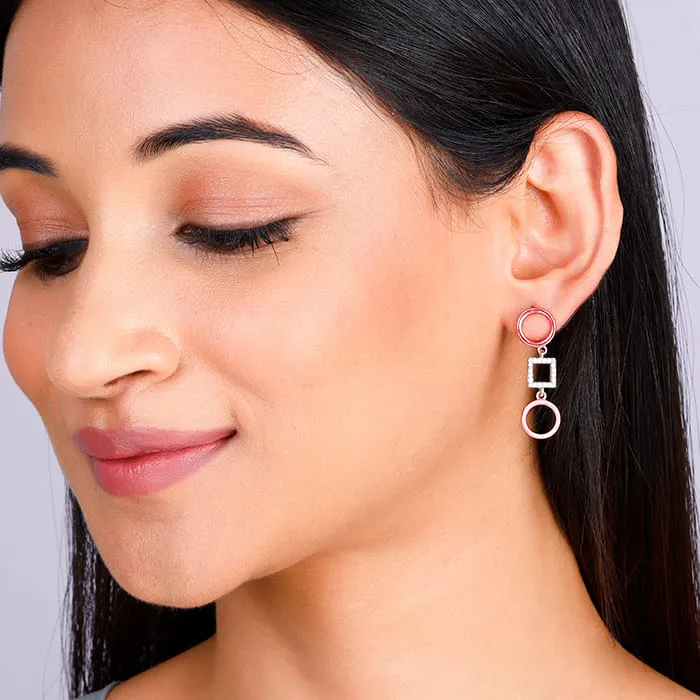 Silver and Rose Gold Gleaming Geometric Earrings Giva