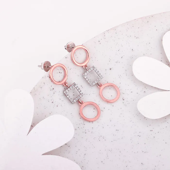 Silver and Rose Gold Gleaming Geometric Earrings Giva