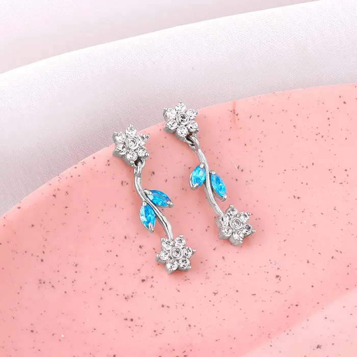 Silver Aqua Blue Floral Earrings Giva