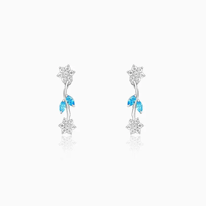 Silver Aqua Blue Floral Earrings Giva