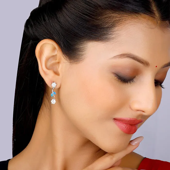 Silver Aqua Blue Floral Earrings Giva