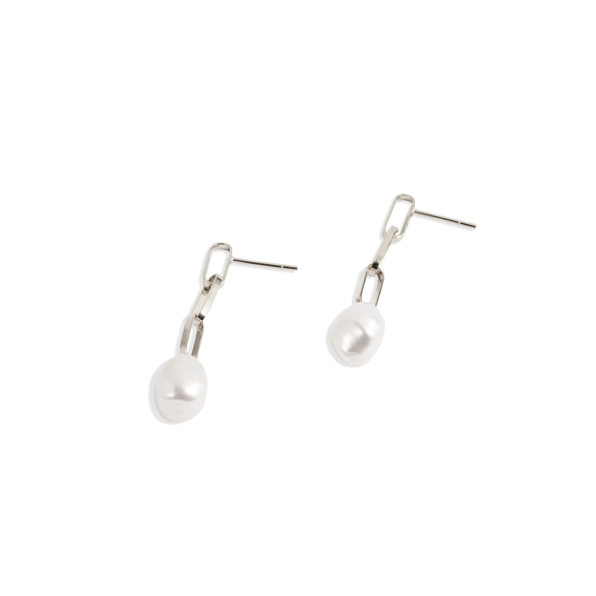 Silver Baroque Pearl Drop Short Link Earrings Pieces of Eight