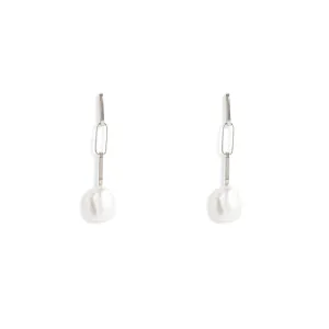 Silver Baroque Pearl Drop Short Link Earrings Pieces of Eight