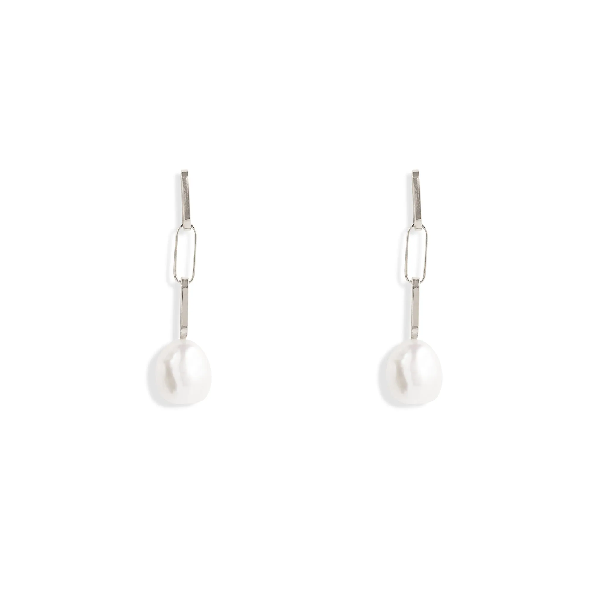 Silver Baroque Pearl Drop Short Link Earrings Pieces of Eight