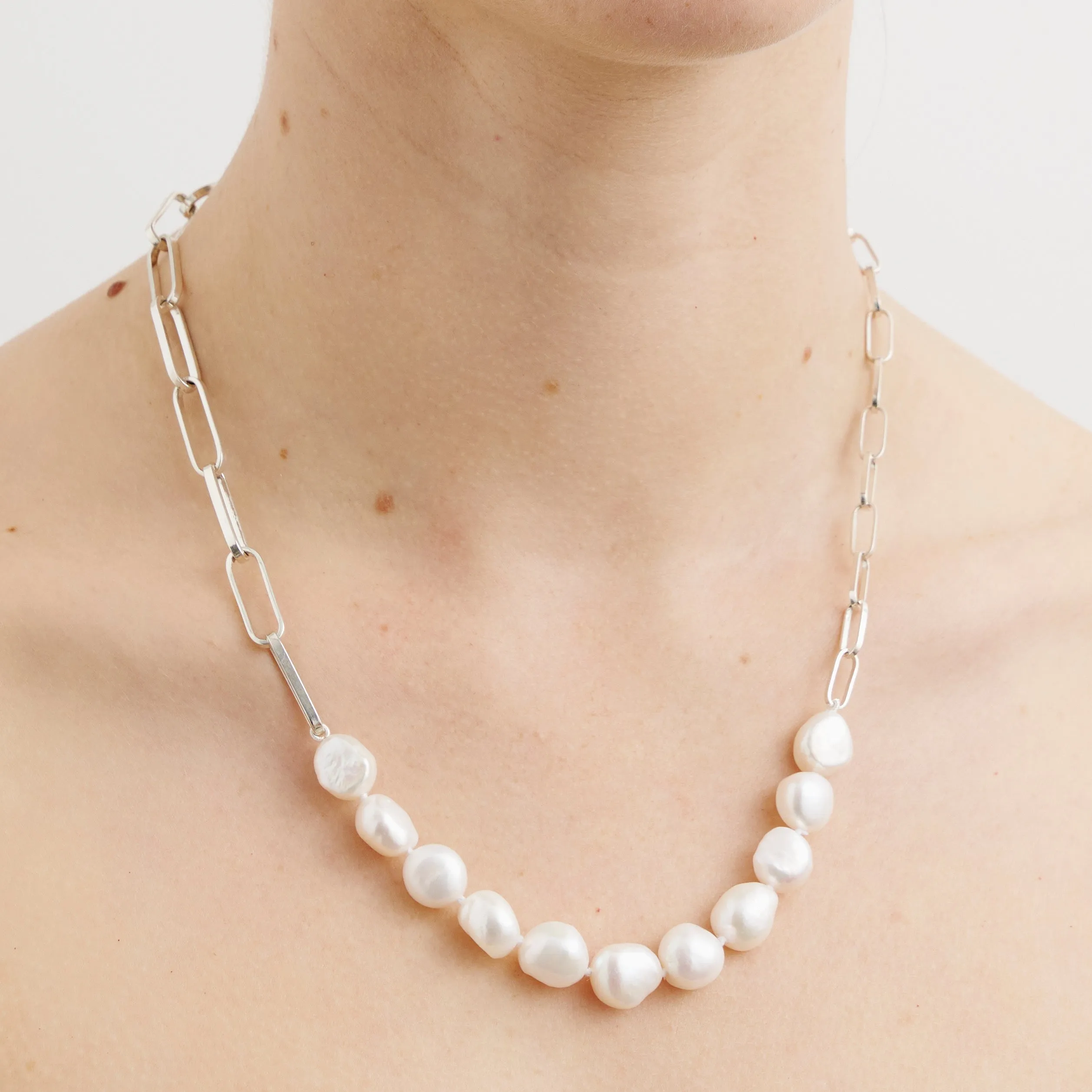 Silver Baroque Pearl Link Choker Pieces of Eight