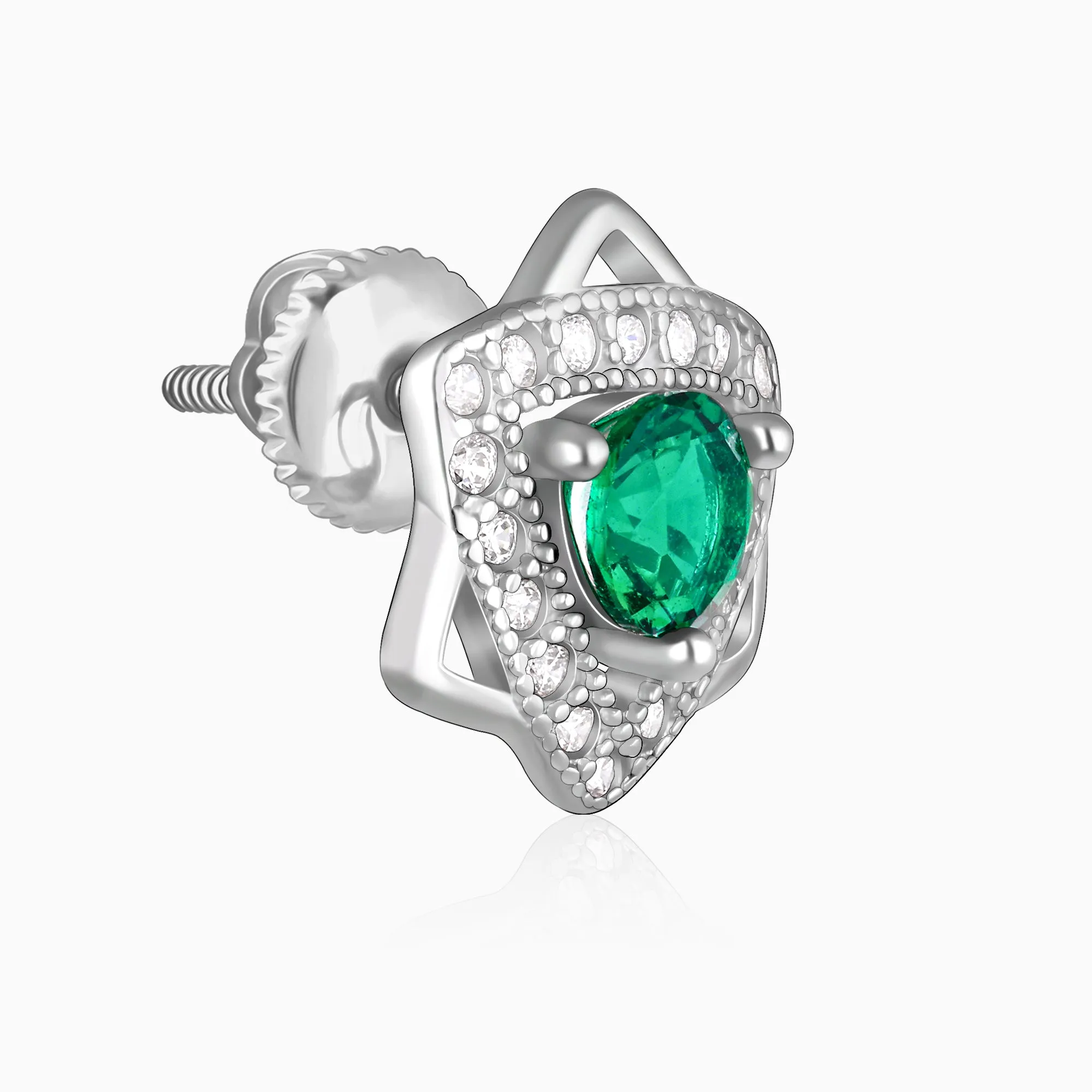 Silver Emerald Green Star Earrings Giva