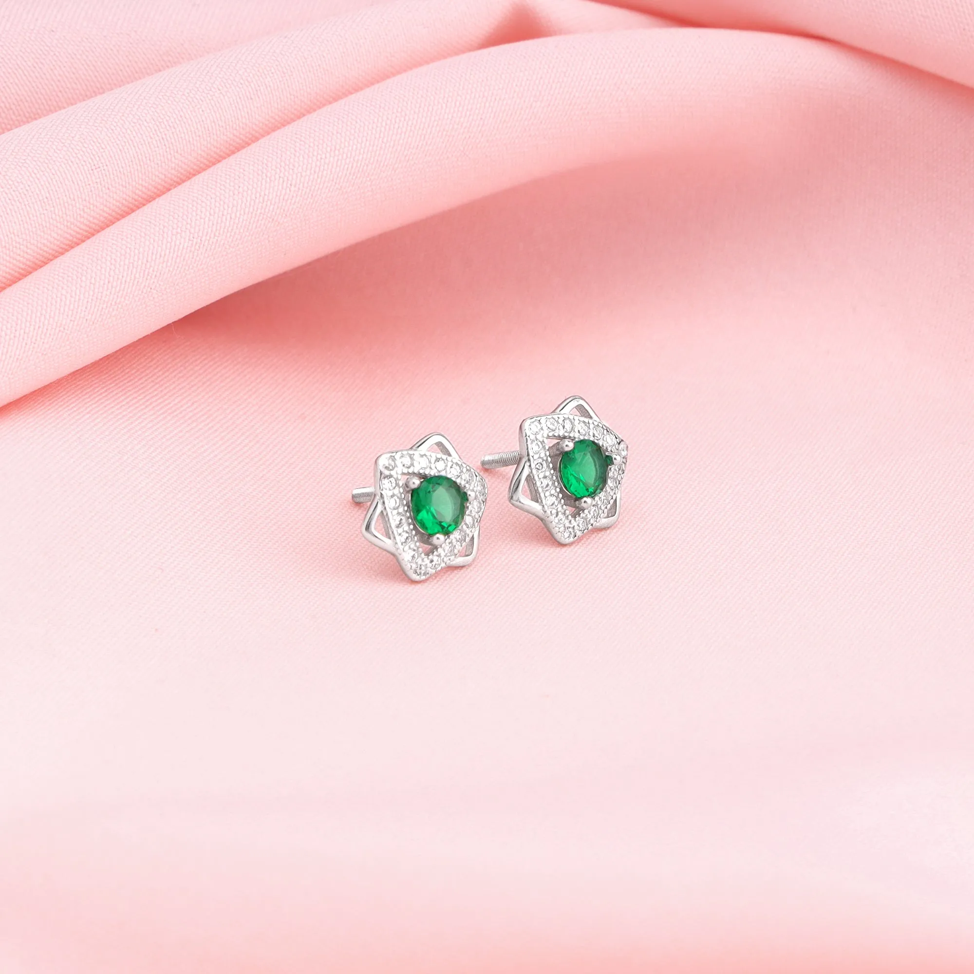 Silver Emerald Green Star Earrings Giva