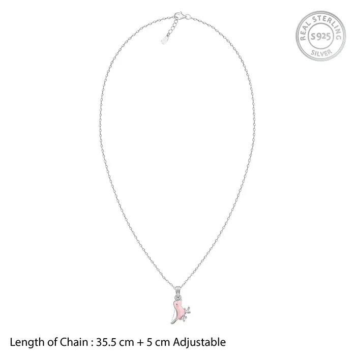 Silver Pink Bird Kids Pendant With Link Chain Giva