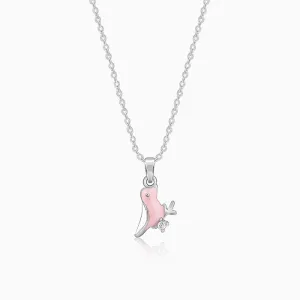 Silver Pink Bird Kids Pendant With Link Chain Giva