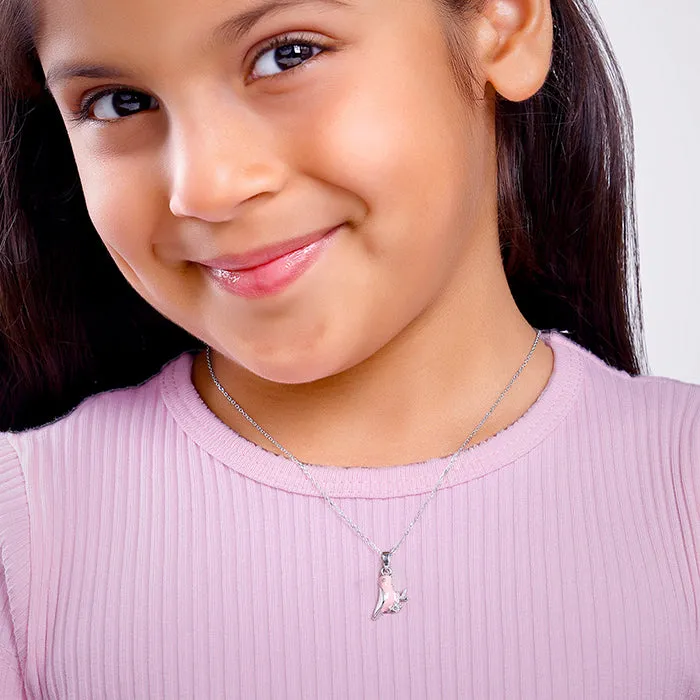 Silver Pink Bird Kids Pendant With Link Chain Giva