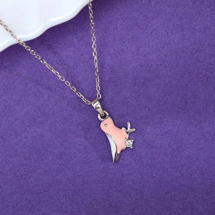 Silver Pink Bird Kids Pendant With Link Chain Giva