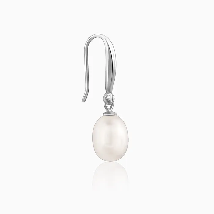 Silver White Pearl Drop Earrings Giva