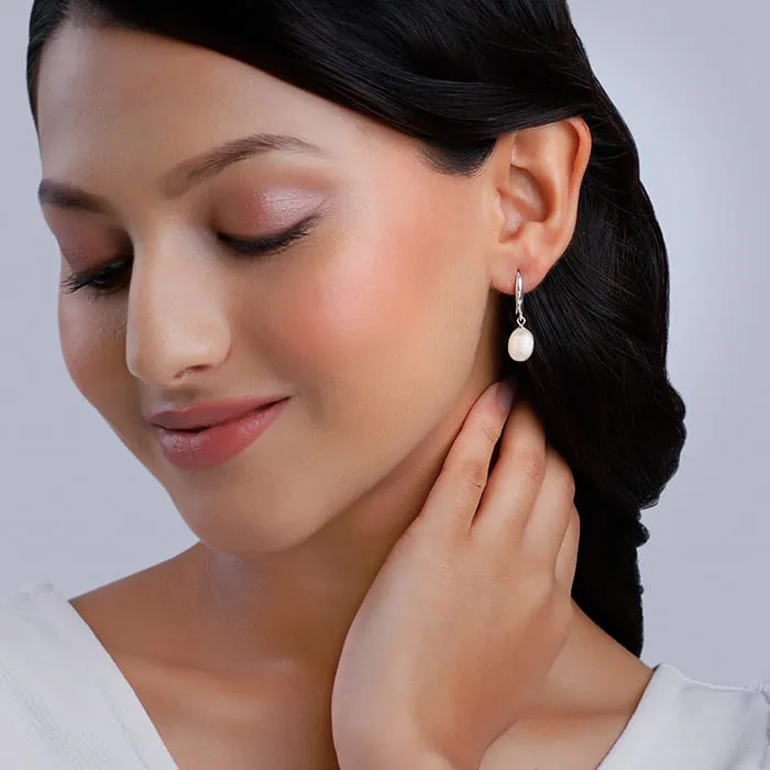 Silver White Pearl Drop Earrings Giva