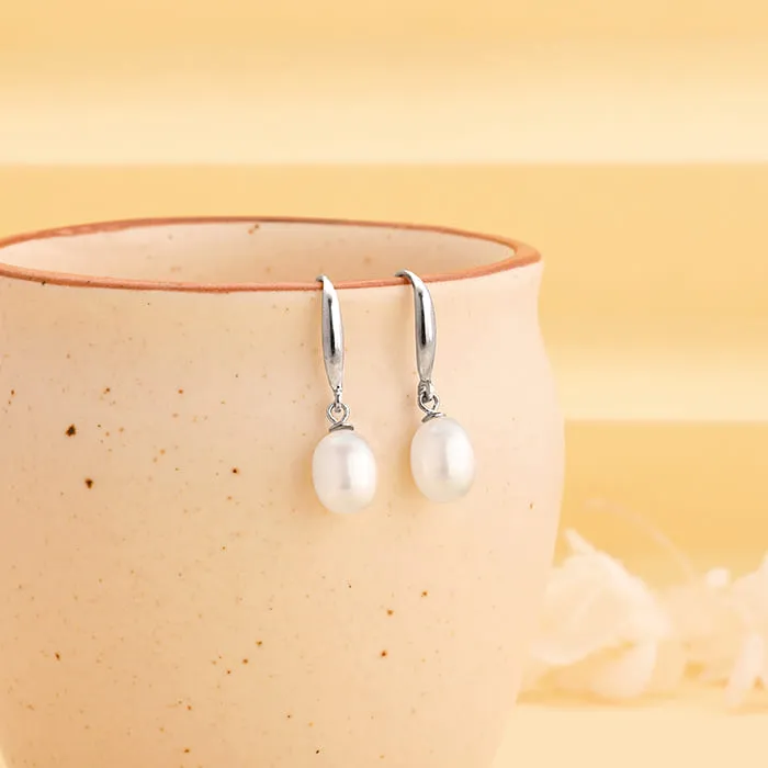 Silver White Pearl Drop Earrings Giva