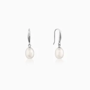 Silver White Pearl Drop Earrings Giva