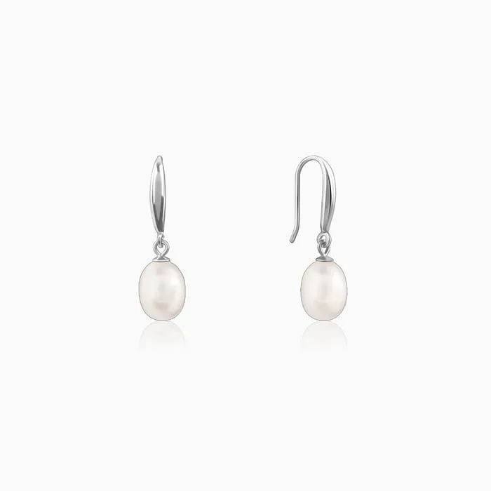 Silver White Pearl Drop Earrings Giva
