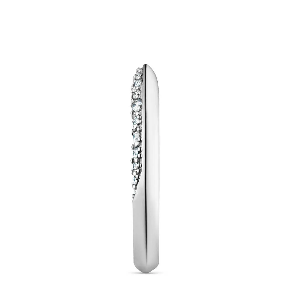 Single Pave 18K White Gold Ring w. Diamonds