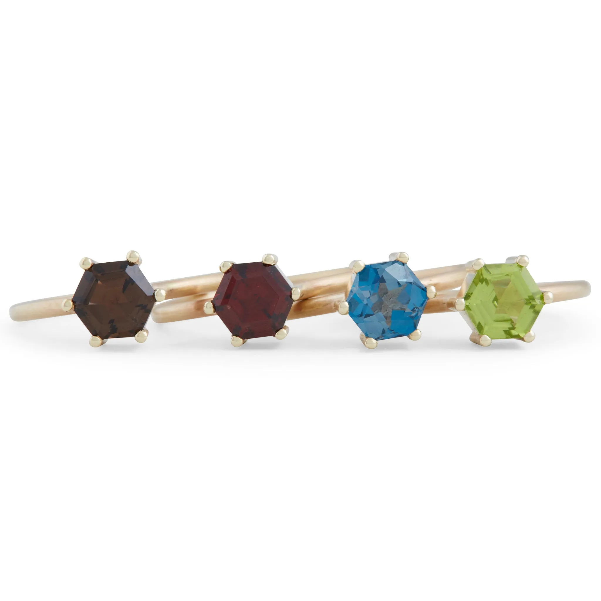 Small Smokey Quartz Hex Ring Pieces of Eight