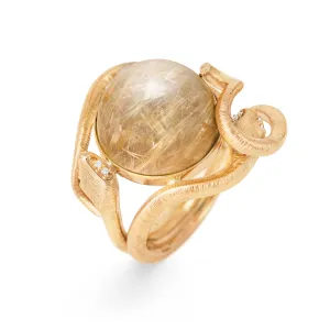 Snakes 18K Gold Ring w. Rutile Quartz & Diamonds