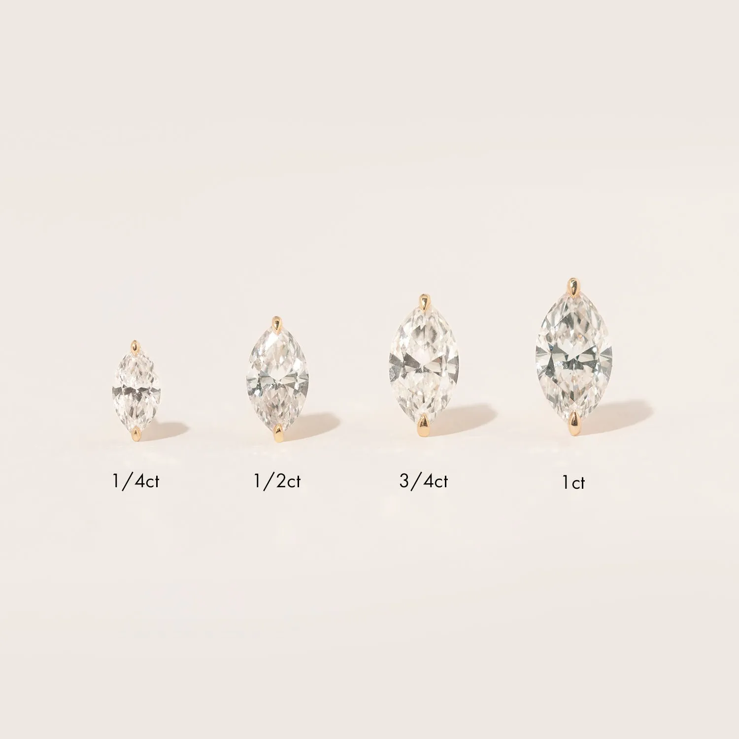 Solitaire Marquise 14K Rosegold Studs w. Lab-Grown Diamonds