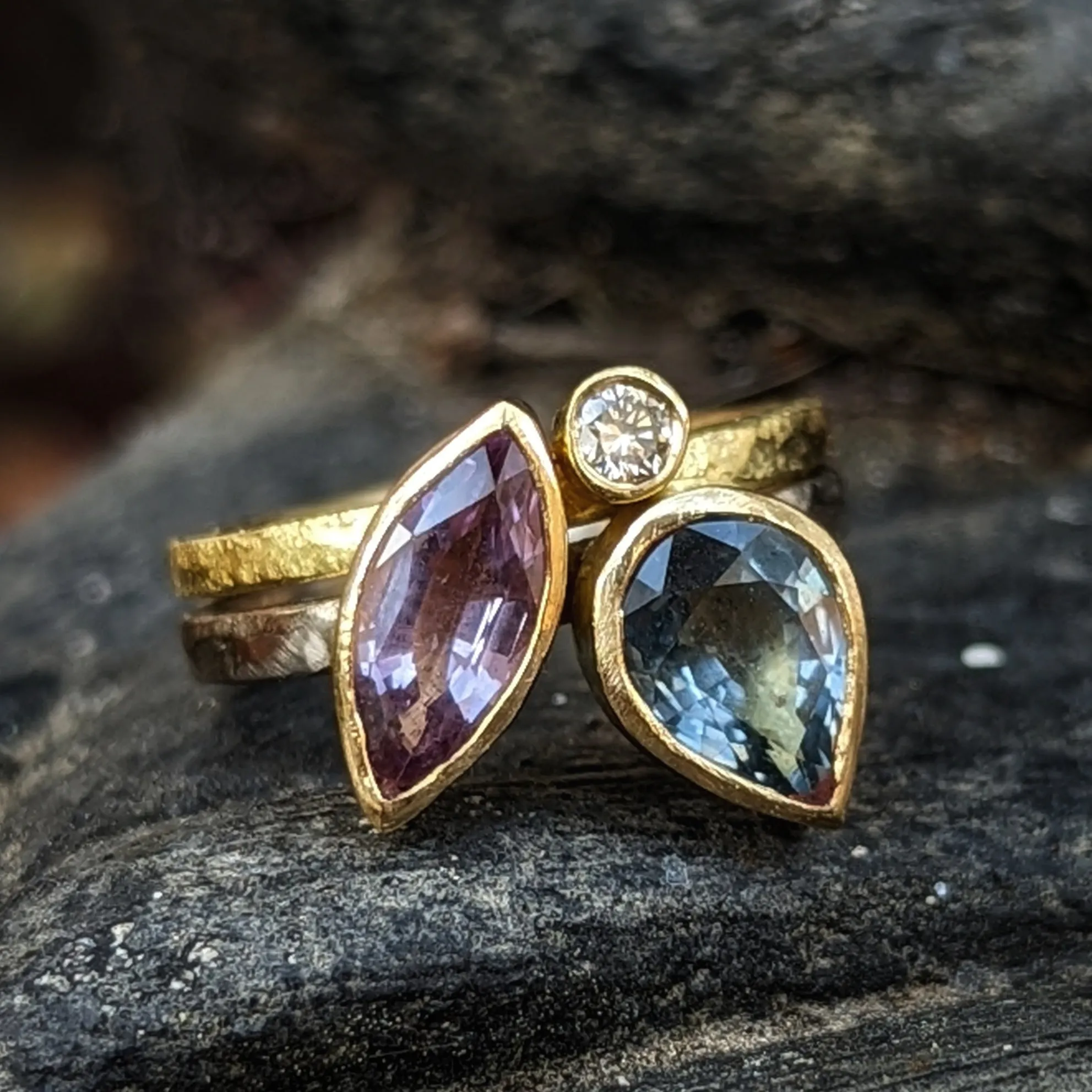 Spinel and Champagne Diamond Stack (Set of Two) Ring Pieces of Eight