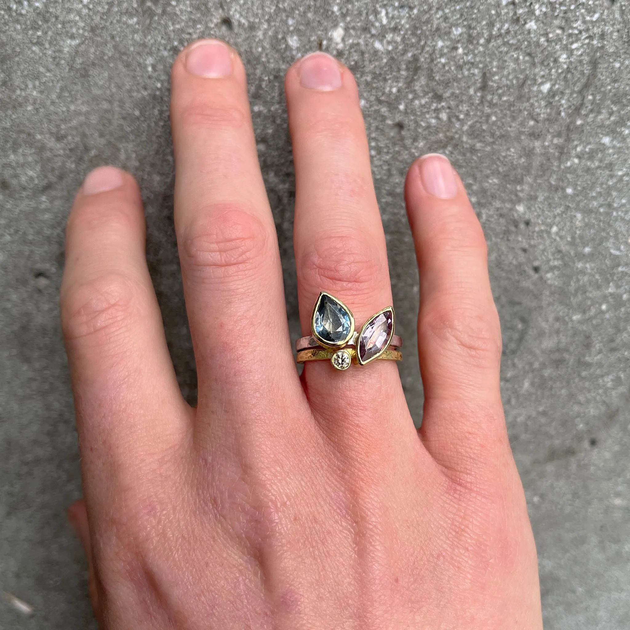 Spinel and Champagne Diamond Stack (Set of Two) Ring Pieces of Eight