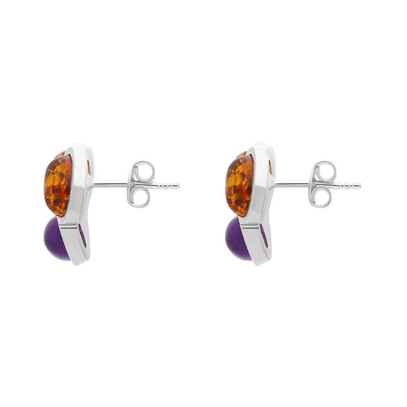 Sterling Silver Amber Amethyst Oval Stud Earrings