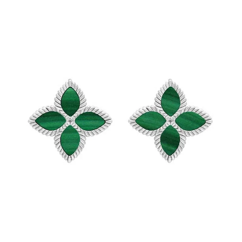 Sterling Silver Malachite Eden Marquise Flower Stud Earrings