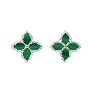 Sterling Silver Malachite Eden Marquise Flower Stud Earrings