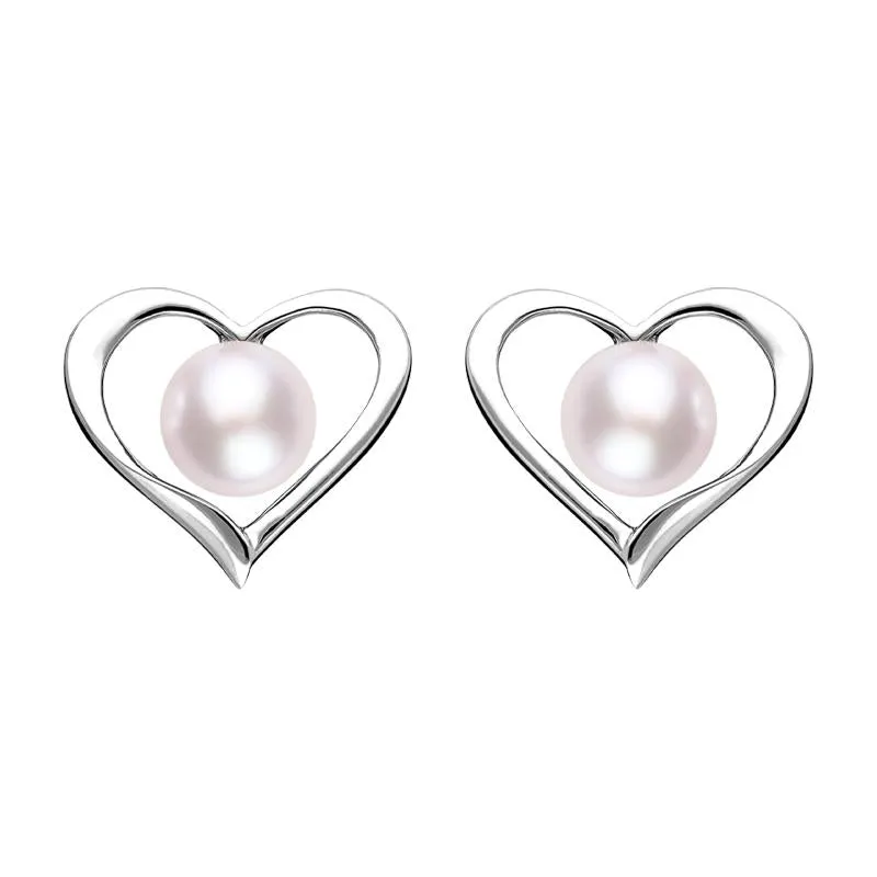 Sterling Silver Pink Pearl Open Heart Stud Earrings