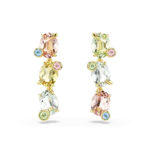 Swarovski Gema Drop Earrings Asymmetrical design Mixed cuts Multicolored Gold-tone plated