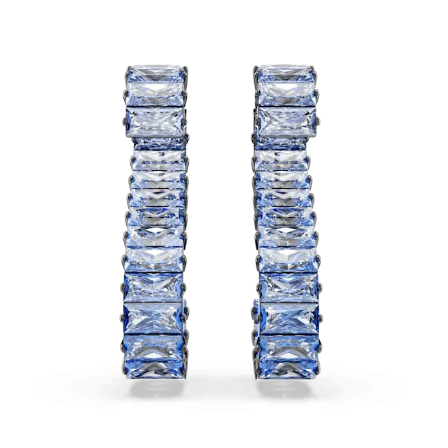 Swarovski Matrix Drop Earrings Baguette cut Blue Ruthenium plated