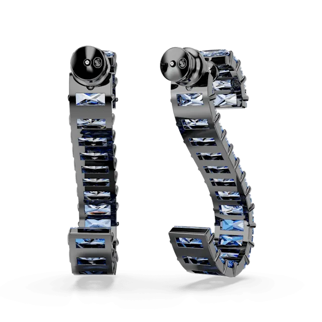 Swarovski Matrix Drop Earrings Baguette cut Blue Ruthenium plated