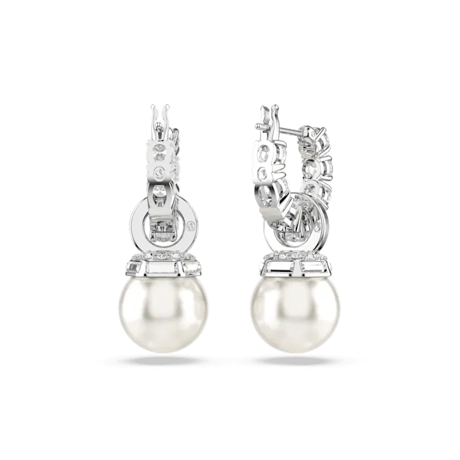 Swarovski Matrix Drop Earrings Crystal Pearl Round Cut White Rhodium Plated