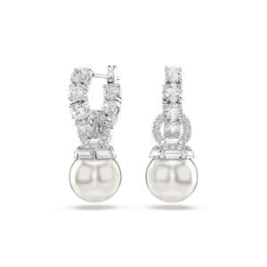 Swarovski Matrix Drop Earrings Crystal Pearl Round Cut White Rhodium Plated