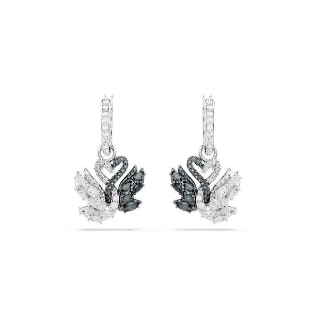Swarovski Swan Drop Earrings Swan Black Rhodium plated
