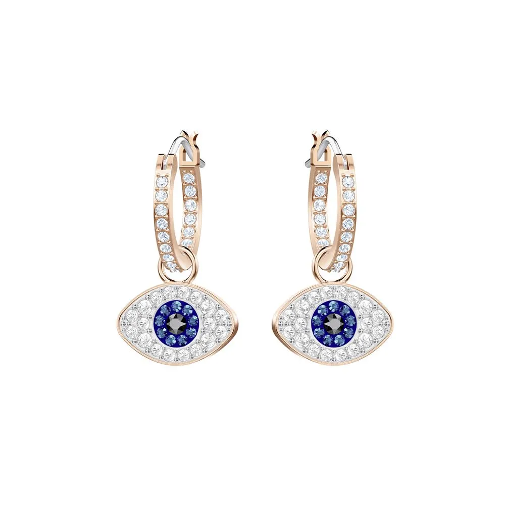 Swarovski Symbolic Evil Eye Hoop Pierced Earrings Blue, Rose-Gold Tone Plated
