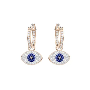 Swarovski Symbolic Evil Eye Hoop Pierced Earrings Blue, Rose-Gold Tone Plated