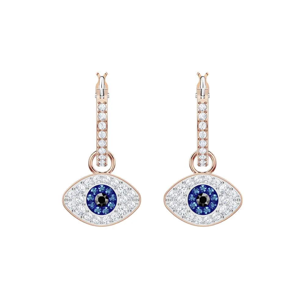 Swarovski Symbolic Evil Eye Hoop Pierced Earrings Blue, Rose-Gold Tone Plated