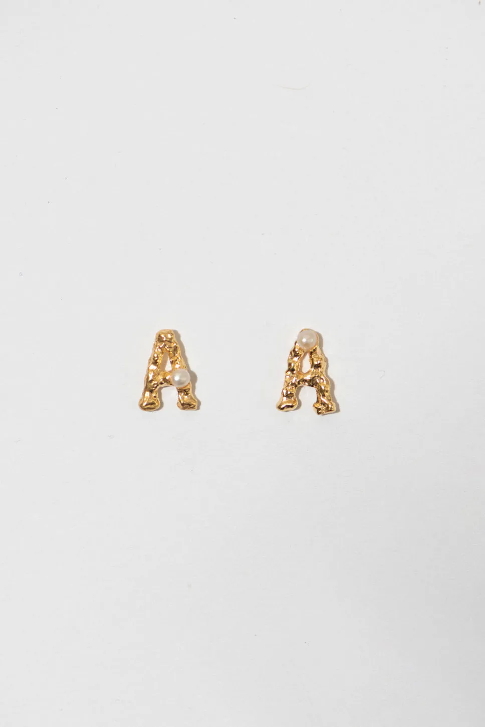 The Letter 18K Gold Plated Studs w. Pearl