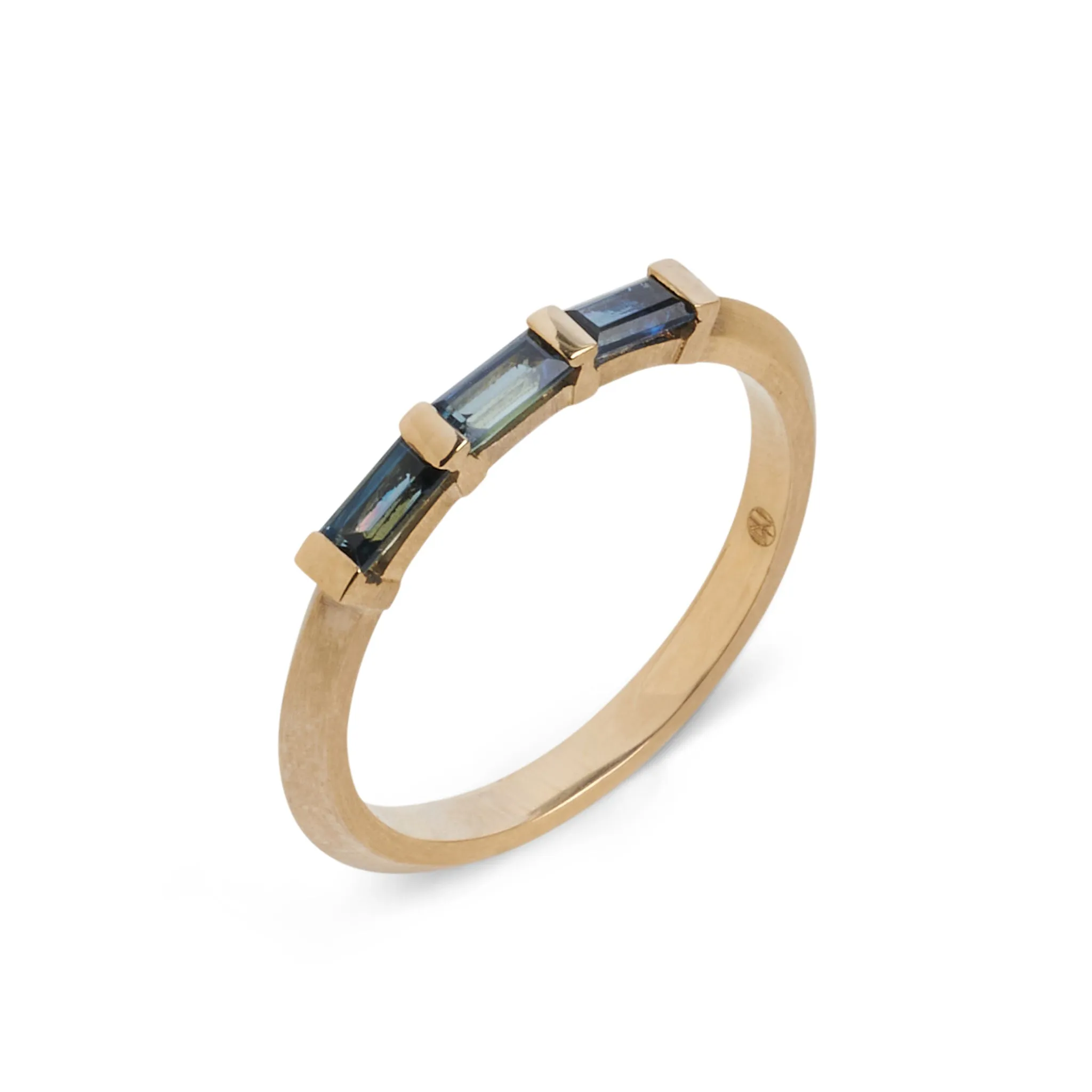 Three Stone Baguette Parti Sapphire Ring Pieces of Eight