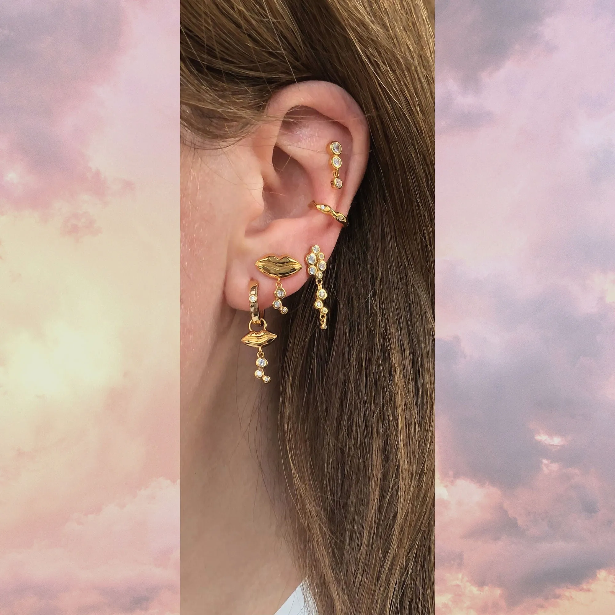 Trio 18K Gold Plated Stud w. Zirconia