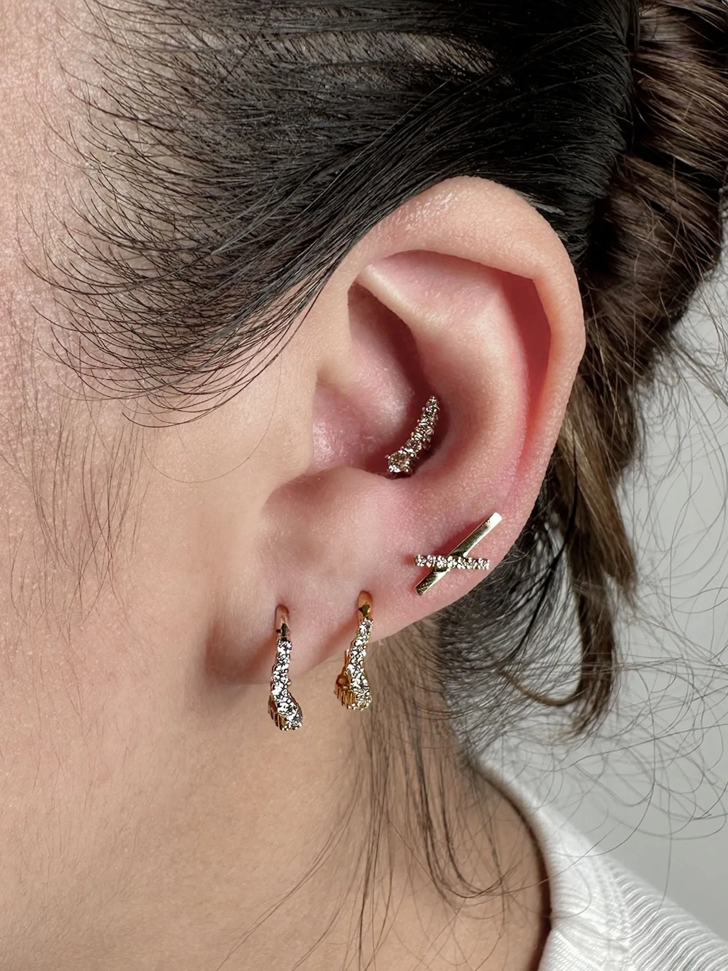 Wavy Diamond 14K Whitegold Earring w. Lab-Grown Diamonds