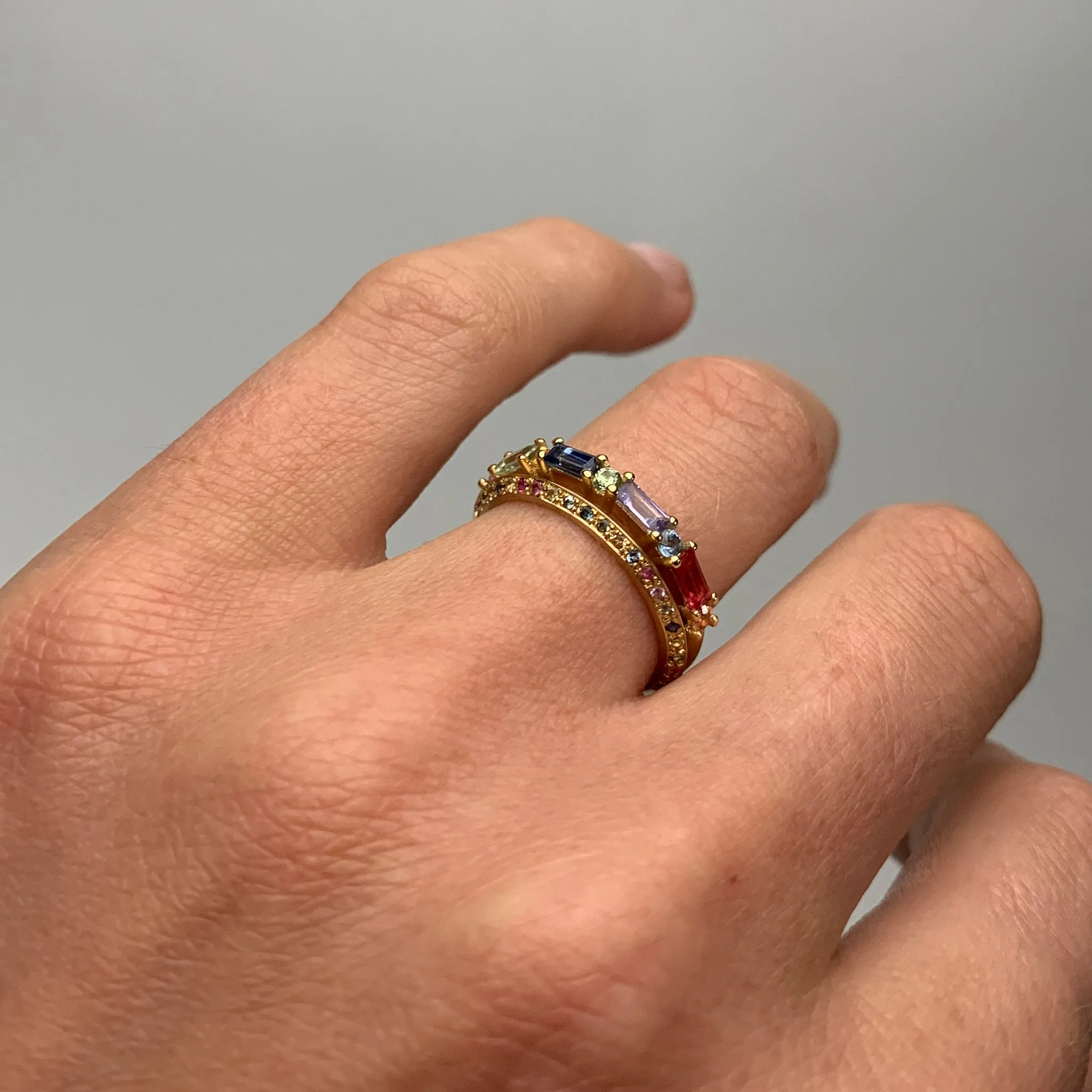 XO Rainbow Sapphire Ring Pieces of Eight